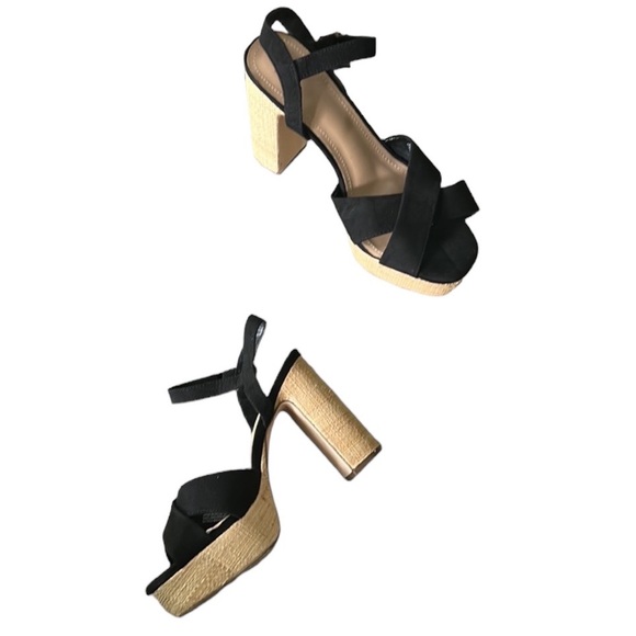 NEW JustFab Tina Crossover Black Raffia Faux Suede Chunky Platform Sandals - 8 - Picture 4 of 16